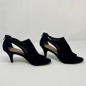 Style & Co Haddie Ankle Shooties Peep Toe Shoes Sandals Heels Black 6.5M